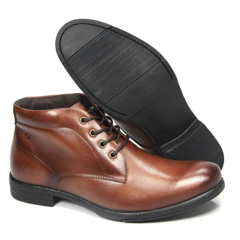 BOTA MASCULINA DE AMARRAR GUA9325 EM COURO PINHÃO/CAFÉ FUMEX ALTO BRILHO - Império  Calçados