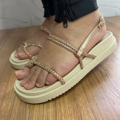 Sandália Flatform Tiras Slim Glam Offline Cobre